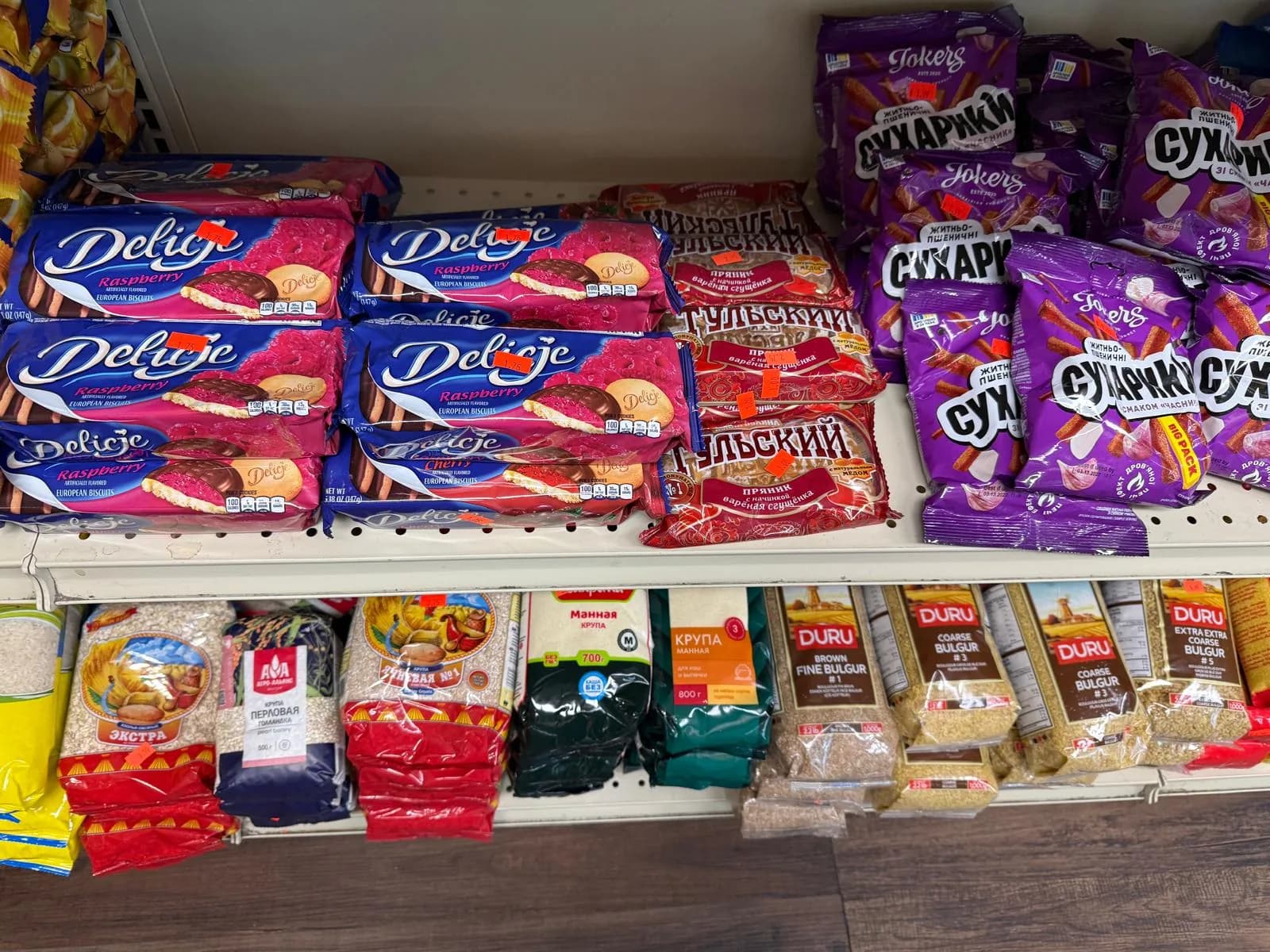Shelves of imported European chocolates and candies